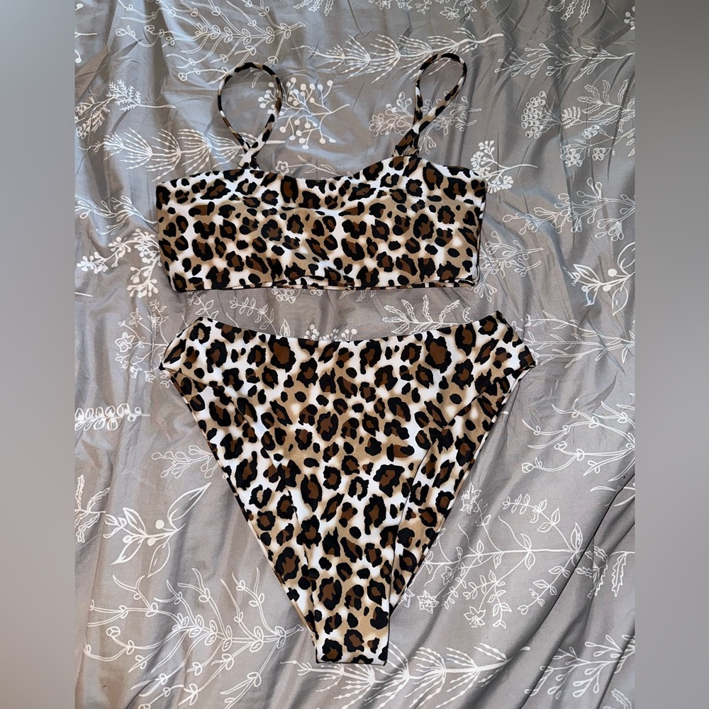 ZAFUL Leopard Print Bandeau Bikini - Leopard S